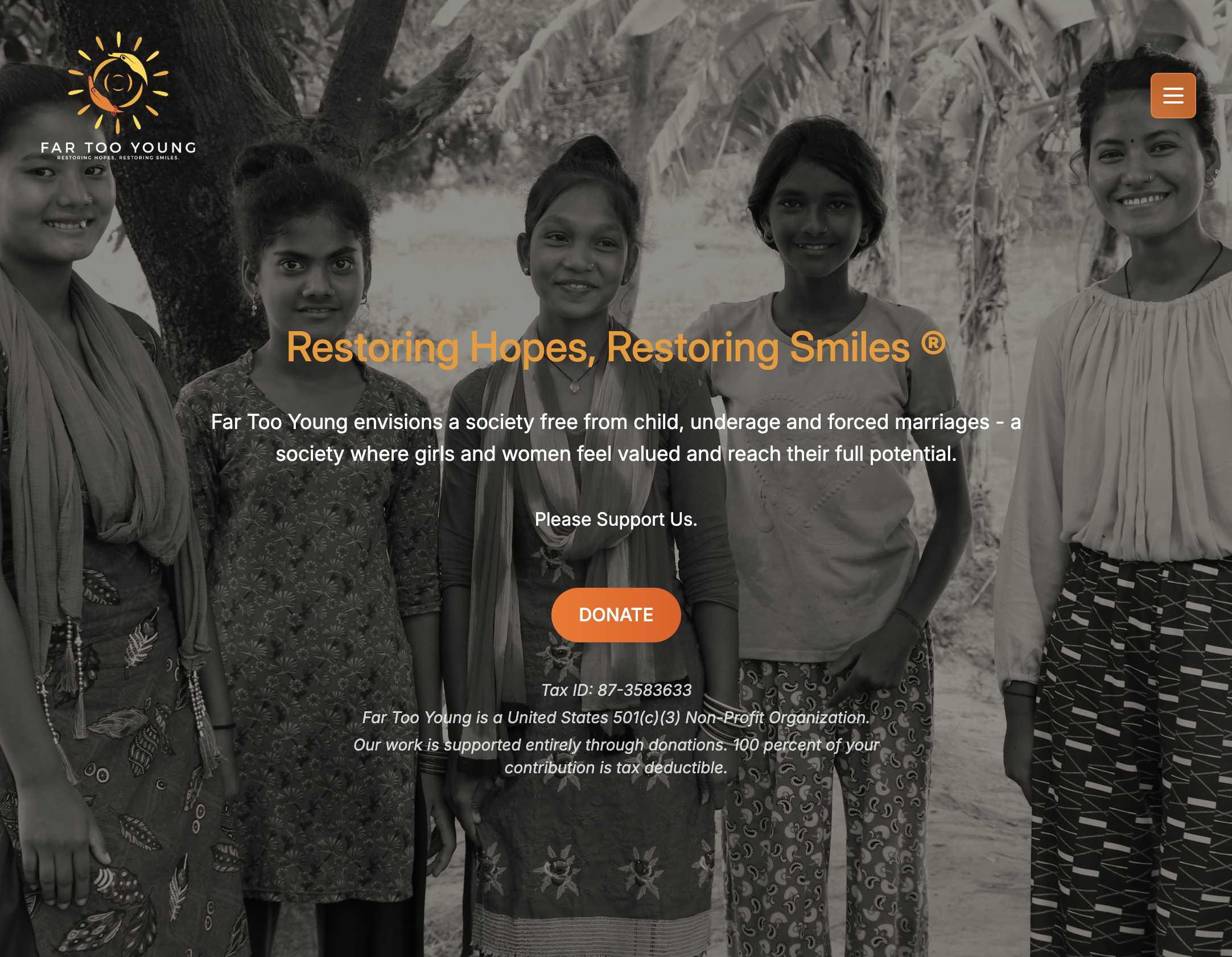 Far Too Young homepage — nonprofit site designed by Arun Dhungel